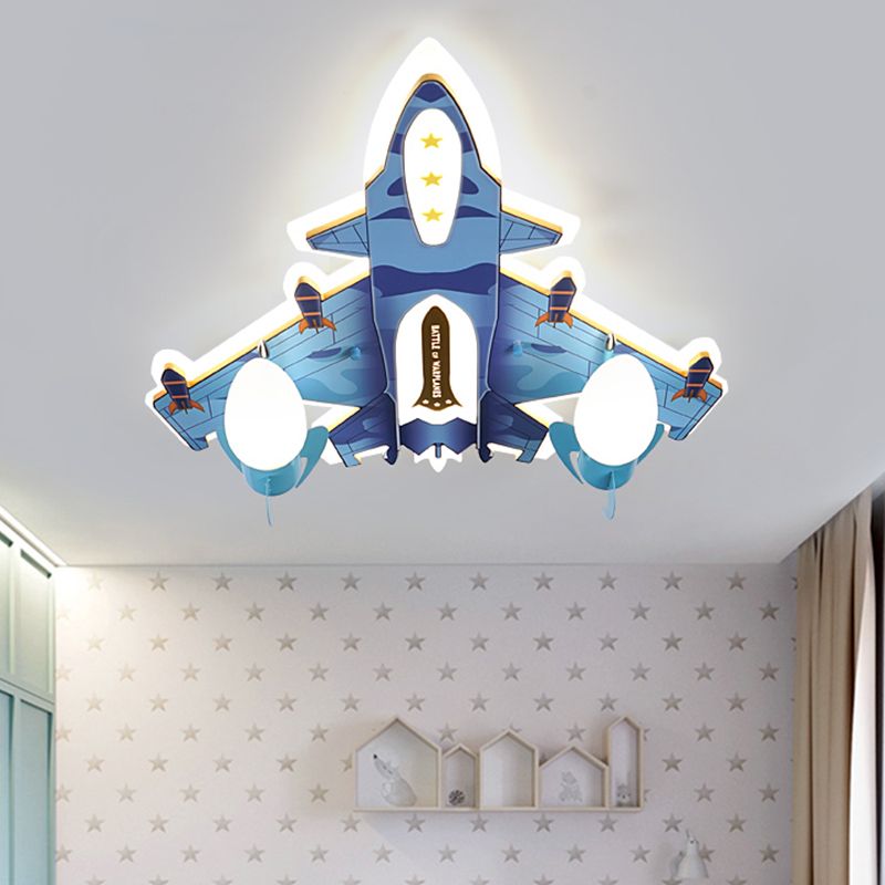 Apparecchio da incasso a forma di aereo Cartoon acrilico LED illuminazione da incasso blu con paralume in vetro smerigliato