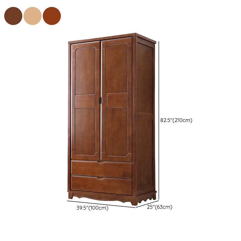 Rubberwood Solid Wood Wardrobe Traditional Freestanding Wardrobe with 2 Drawers