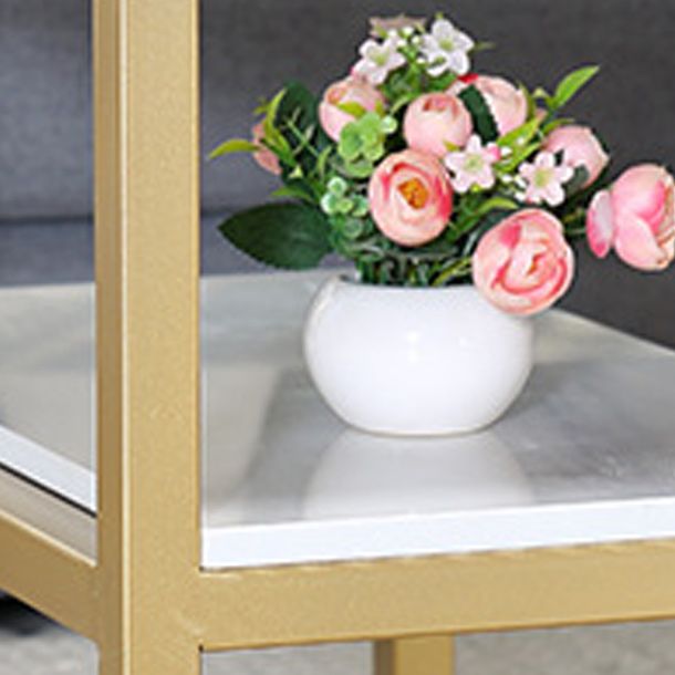 Glam Rectangle Marble Top Table with 2 Storag Shelves and Iron Base