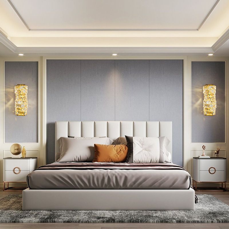 Modern Unique Shape Wall Mount Light Fixture Crystal Sconce Lamp in Gold