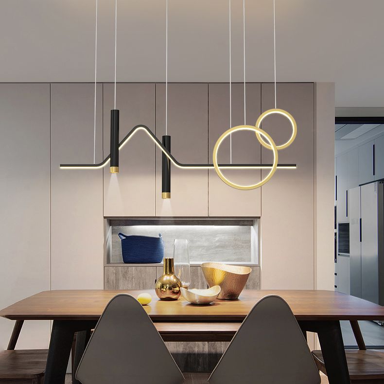 Luce a ciondolo a Linear Isola LED in ferro battuto in moderna luce gel di silice in stile di lusso in nero e oro