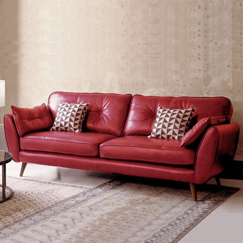 33.86" H Genuine Leather Flared Arm Sofa with Cushions for Living Room,Apartment