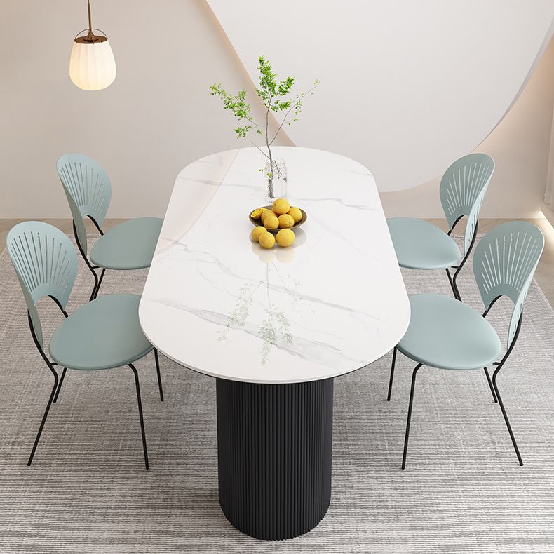 Stone Top Dining Table Contemporary Oval Table with Sled Base