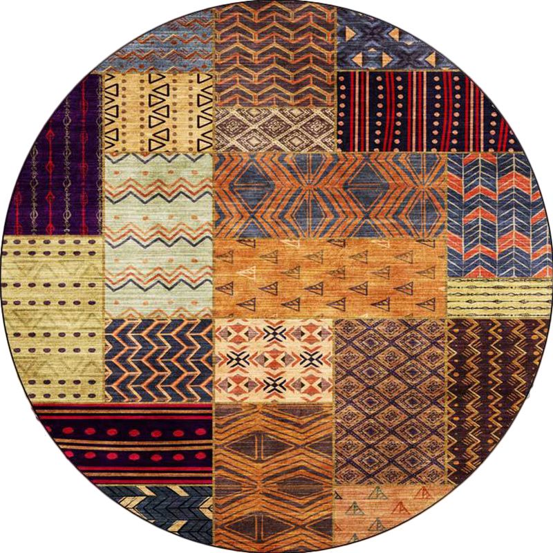 Yellow Southwestern Rug Polyester Tribal Checked Pattern Rug Washable Non-Slip Backing Carpet for Living Room