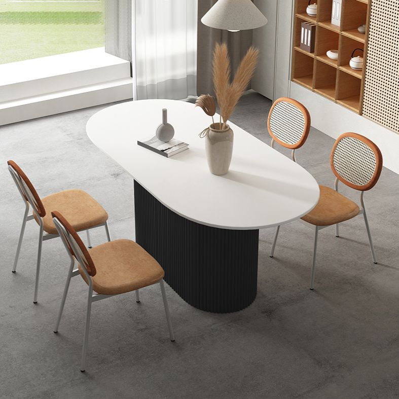 Modern White Top Dining Table Oval Dining Table with Wooden Base