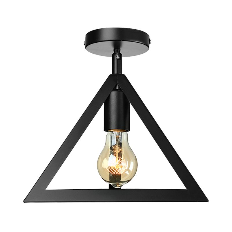 Lámpara de techo semi empotrada de jaula de alambre industrial retro con pantalla triangular Lámpara de techo de metal de 1 cabezal en negro/gris/blanco