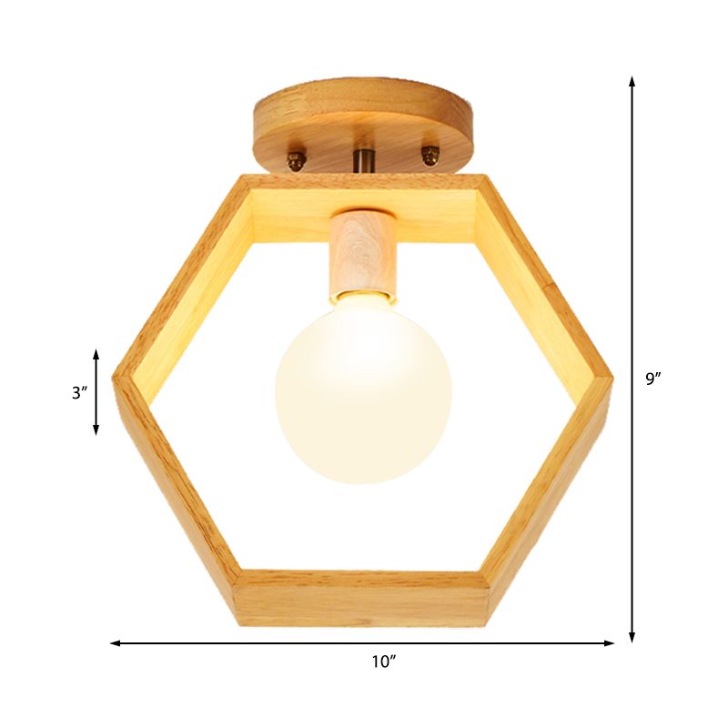 Luminaire semi-encastré triangulaire/carré/pentagone avec verre blanc, luminaire moderne à 1 tête, monté au plafond, en bois