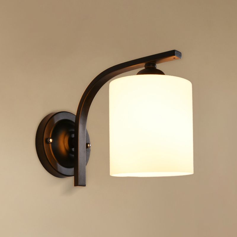 Cylinder White Glass Wall Mount Lamp 1-Light Vintage Wall Lighting Fixture for Bedroom