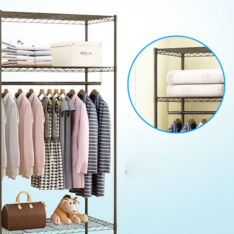 Contemporary Style 2-Shelf Wardrobe Steel Cloth Rod Included Wardrobe Closet
