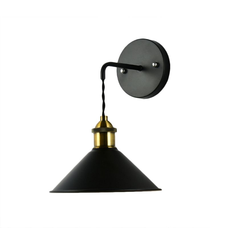 Cone Shade Metal Sconce Lighting Industrial Single Bulb Living Room Wall Mounted Lamp in Black/Grey/White