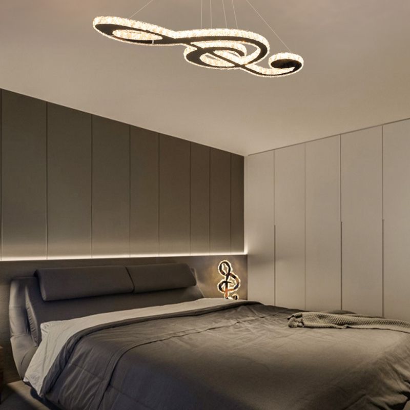 Contemporary Pendant Lights Note Shape Island Lamps Crystal 3 Light for Kitchen Island