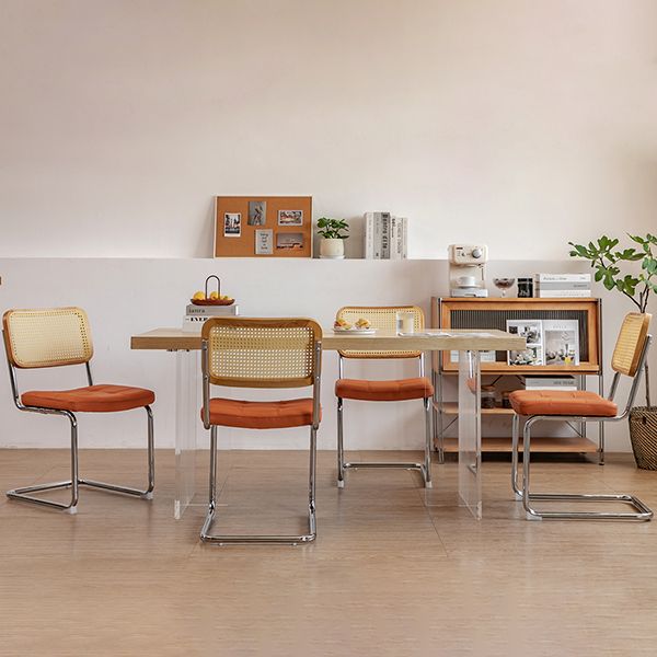 Upholstered Side Chair Modern Style Open Back Armless Chair with Chrome Base