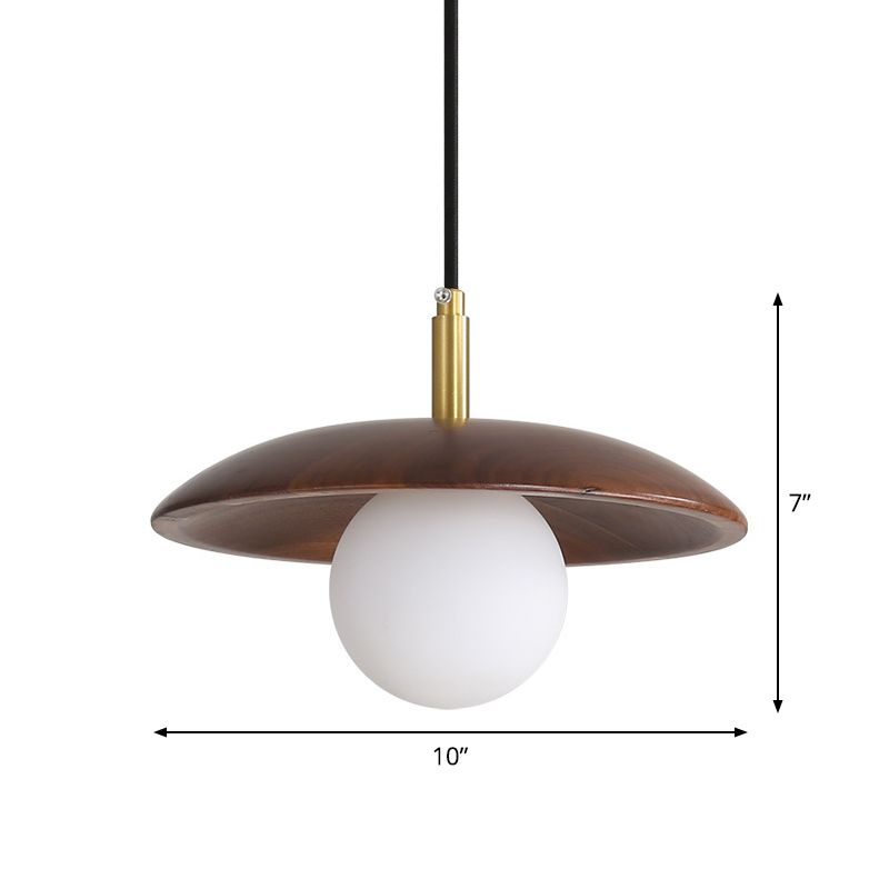 Witte glazen bal/broodje suspensielamp modernisme 1 licht naar beneden verlichting met houten schotel top in bruin
