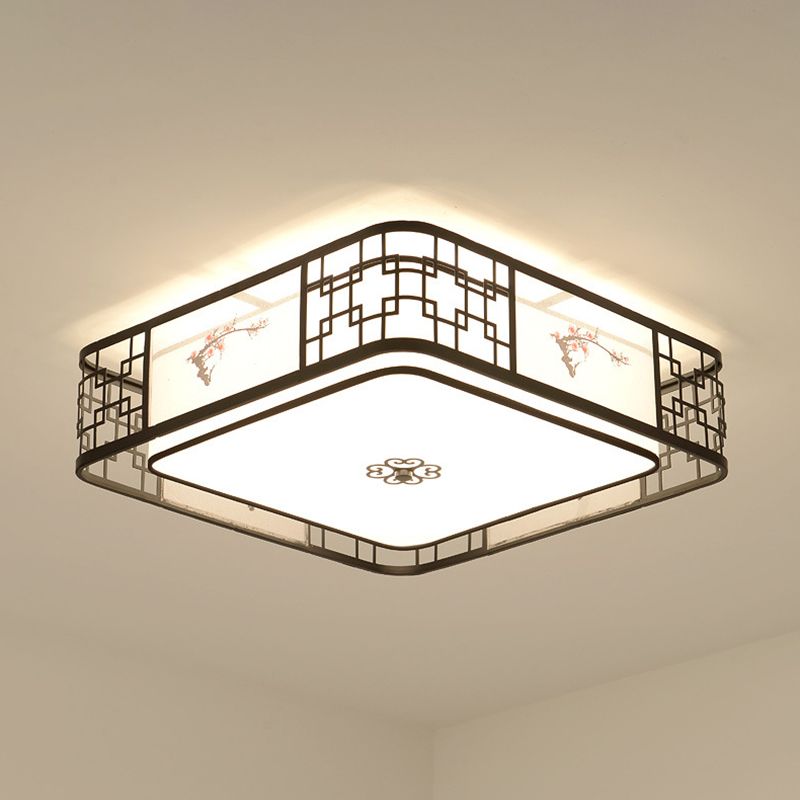 Brown Geometric Flush Mount in Traditional Artistic Style Wrought Iron Ceiling Light with Fabric Shade