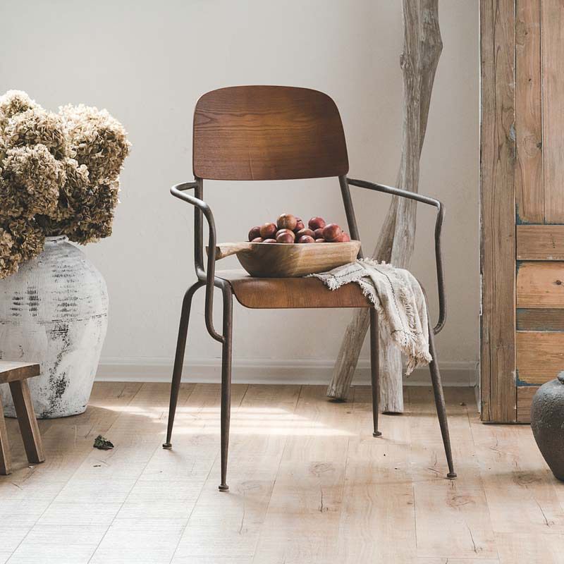 Open Back Side Chair Industrial Style Metal and Wood Dining Chair