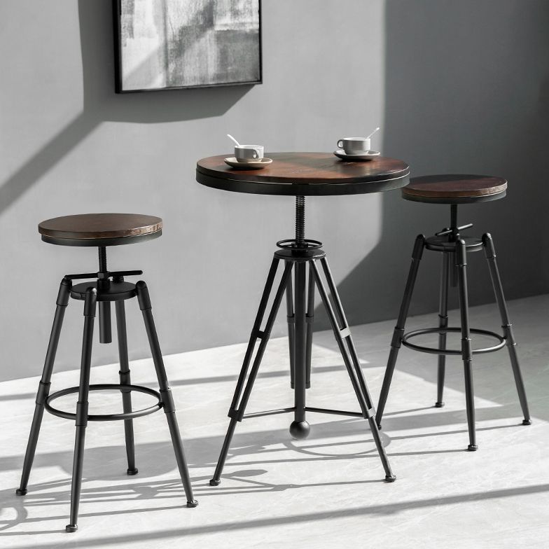 Industrial Adjustable Height Bar Stool Iron Round Armless Bar Stool