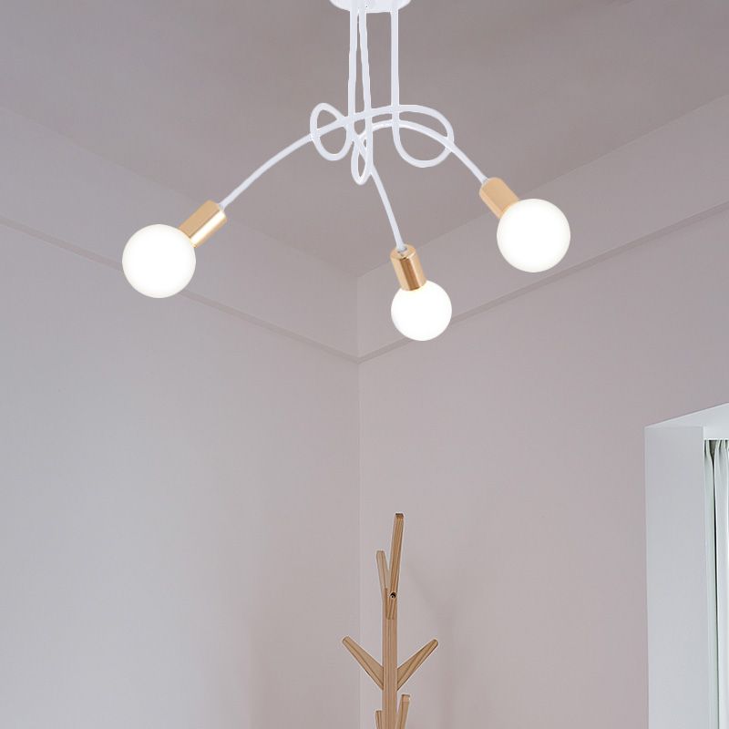 Iluminación de montaje semiempotrado trenzado negro/dorado con bombilla abierta, lámpara de techo de cocina de metal industrial de 3/5/6 luces