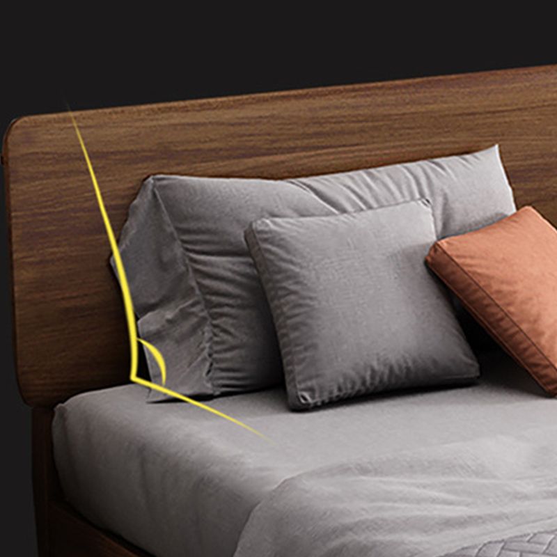 Mid-Century Modern Panel Bed with Brown Penal Headboard and Wooden Legs