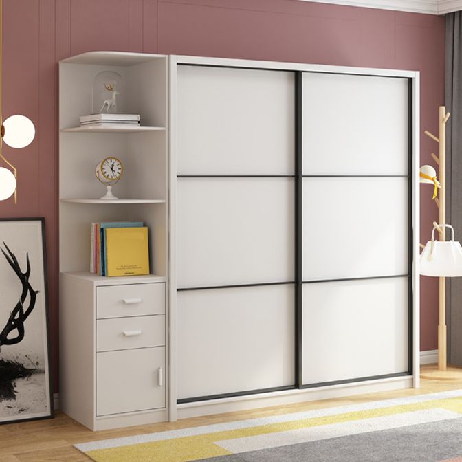 White Engineered Wood Wardrobe Armoire Modern Sliding Wardrobe Closet