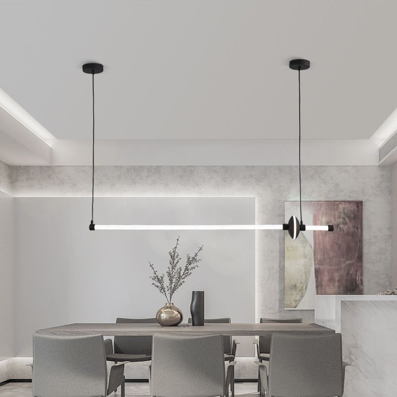 Metal Linear Island Pendant Modern 2-Light Island Lighting for Dining Room