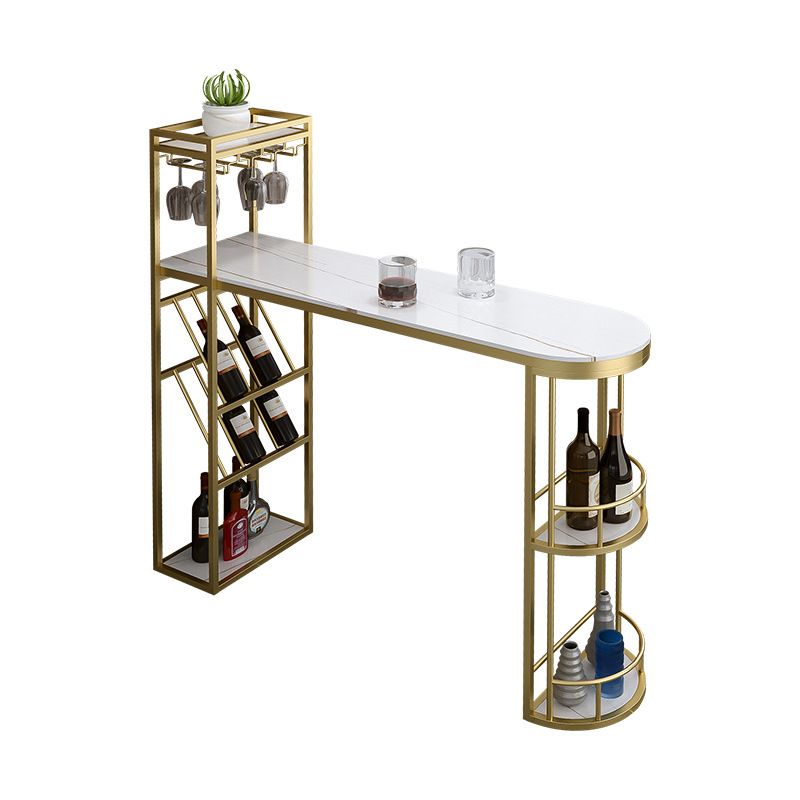 Glam Iron Bar Table Faux Marble White Top 41.3"H Bistro Table with Wine Glass Holders