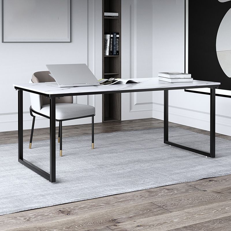 Stone Modern Rectangular Writing Desk Home Office Desk with Metal Legs