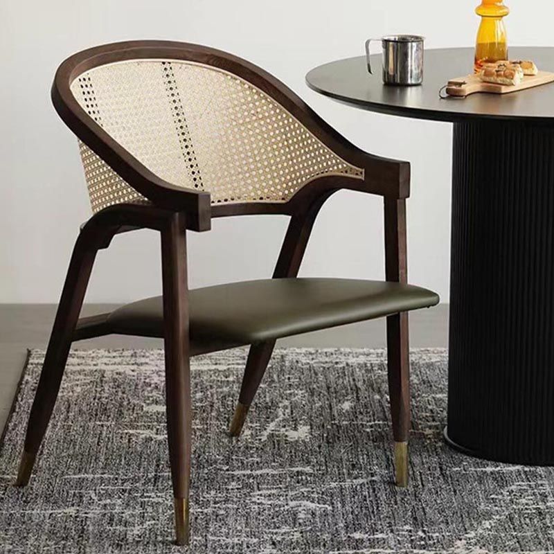 Glam Rattan Dining Chairs Open Back Dining Side Furniture with Wood Legs in Matte Finish