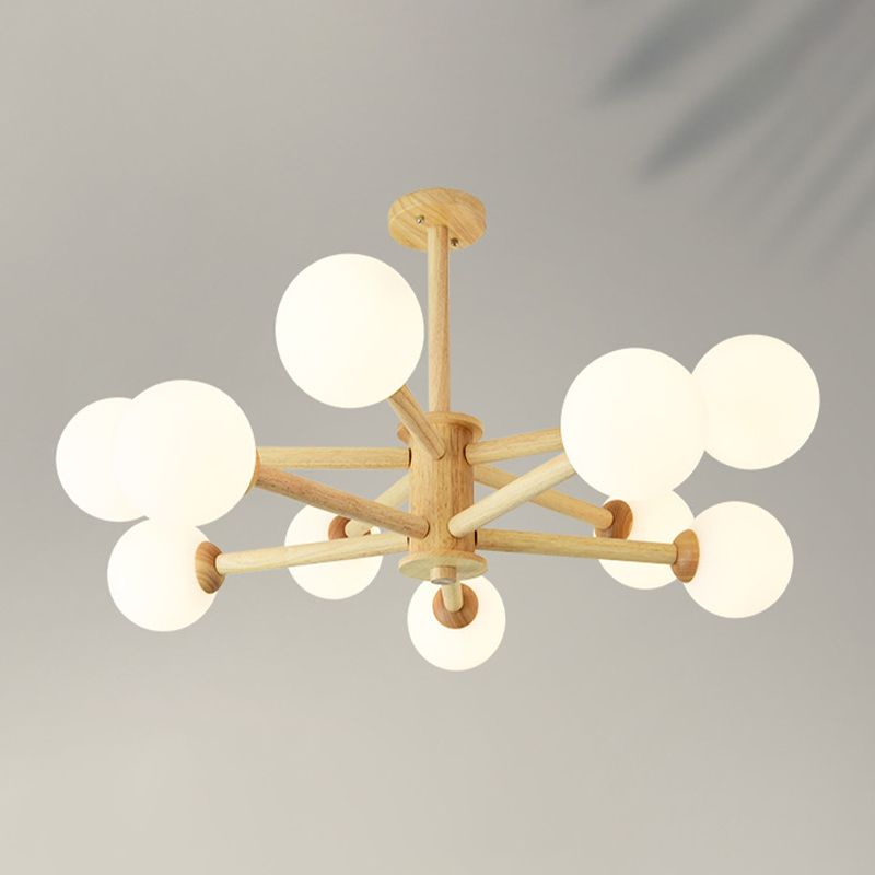 Wood Globe Chandelier Pendant Light Simple Style Hanging Light Fixture