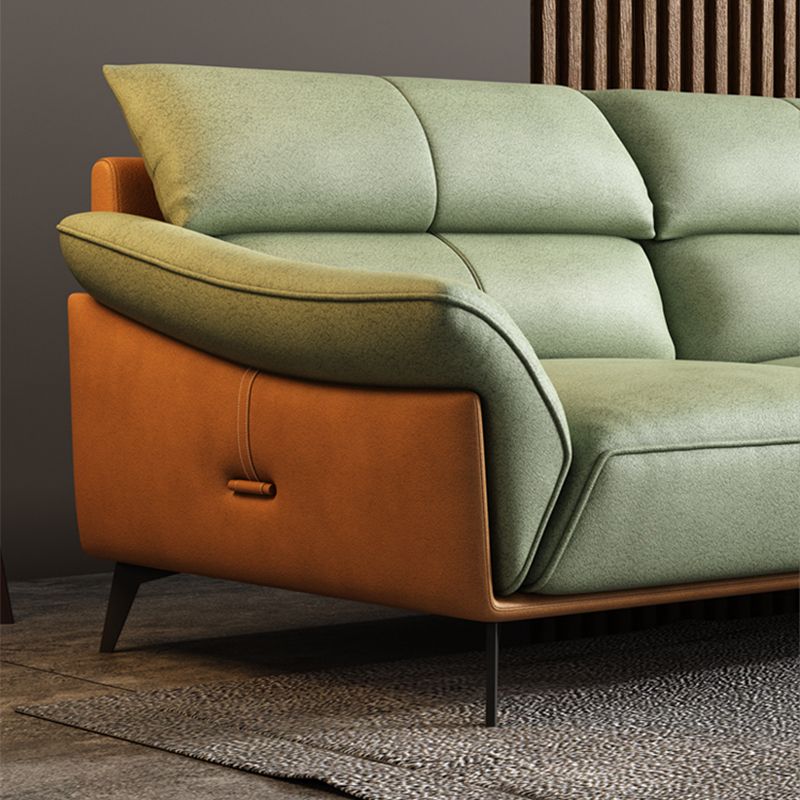 Pillow Arms Sectional Green Modern Faux Leather Living Room Sofa & Chaise