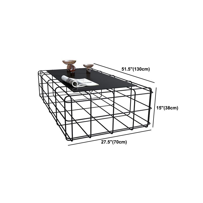 Mid-Century Modern Frame Coffee Table with Iron Top in Black