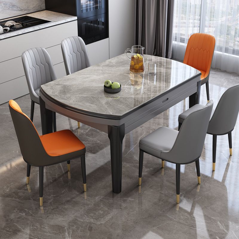 Round Sintered Stone Dining Table Modern Extendable Furniture with 4 Legs for Apartment