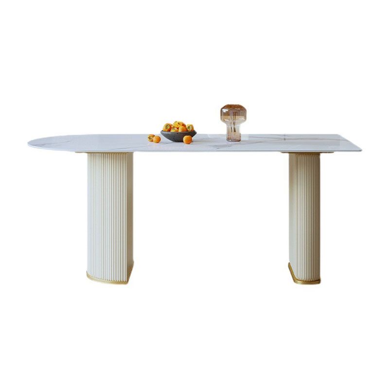 Stone Top Dining Table Contemporary Dining Table with Sled Base in White