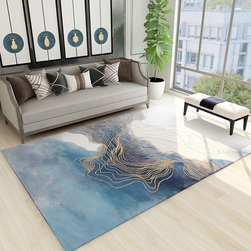 Funky Ink Painting Area Rug Luxury Gold Lines Rug Polyester Anti-Slip Backing Carpet for Home Decor