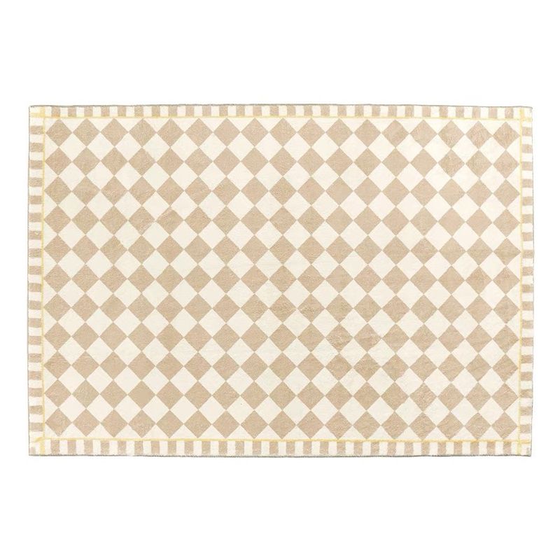 Contemporary Khaki Carpet Geometric Area Rug Polyester Living Room Carpet with Non-Slip Backing