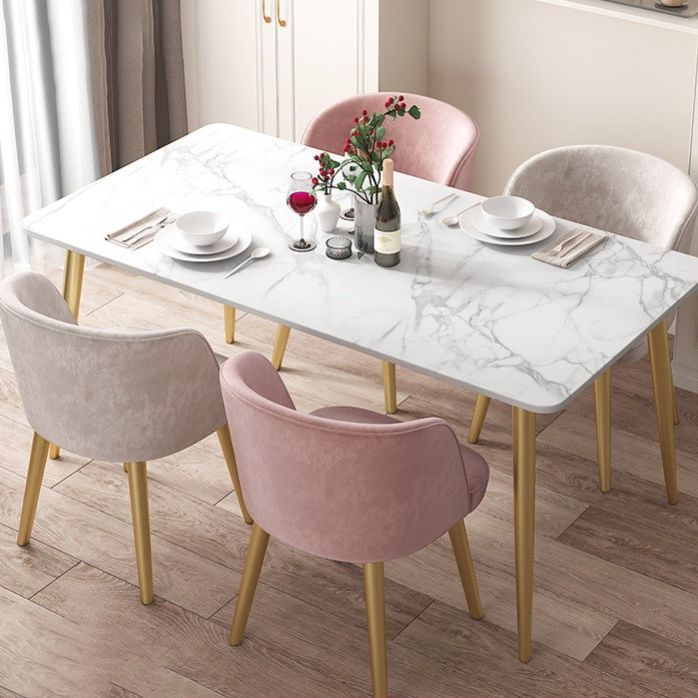 Sintered Stone Dining Table Traditional Luxury 4 Legs Table with Gold Frame