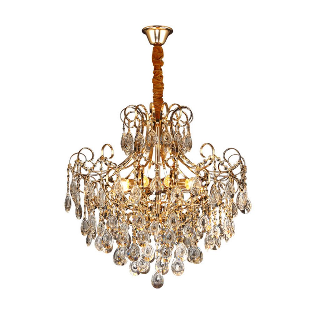 Flared Ceiling Light Fixture Postmodern Metal 5 Lights Gold Chandelier Light with Teardrop Crystal Accent
