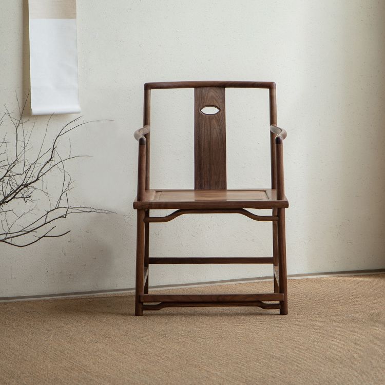 Traditional Style Dining Chair Slat Back Solid Wood Arm Chair for Home