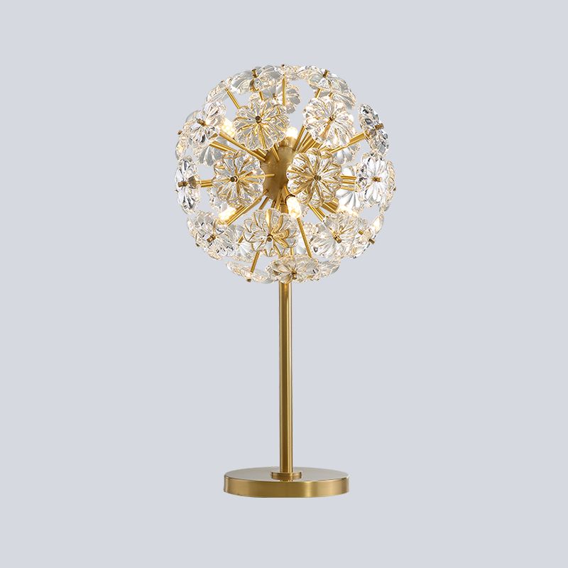 Lampada da scrivania in cristallo trasparente a forma floreale Lampada da lettura contemporanea in oro a 6 teste