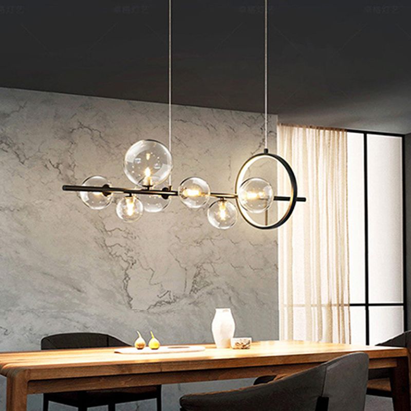Black Island Lights Modern Multi-Head Restaurant Hanging Lampen met Globe Glass Shade