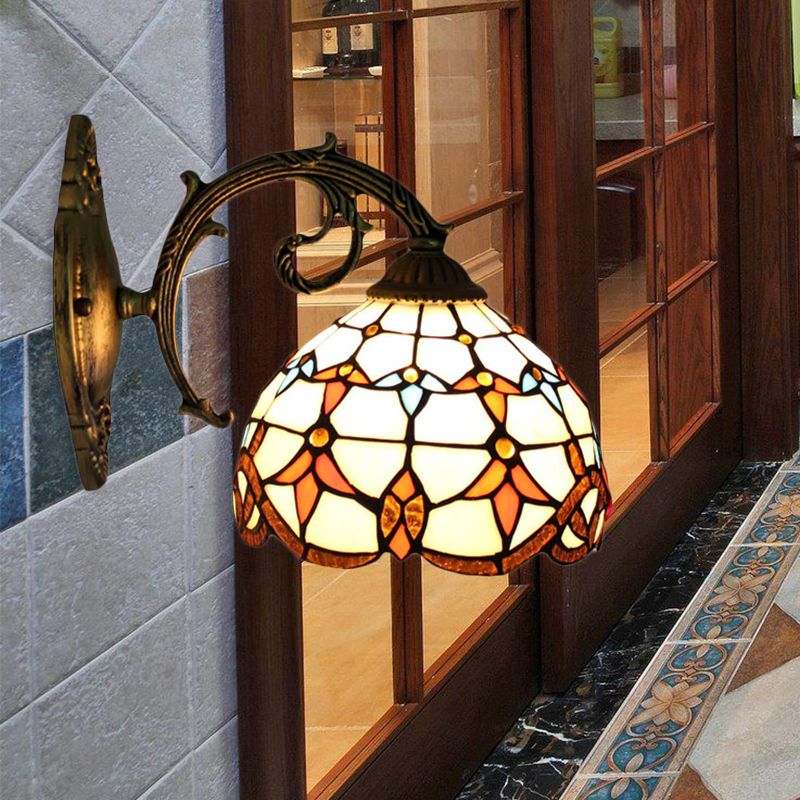 Vintage Tulip Wall Hanging Lights Stained Glass 1-Light Wall Light Shade for Hallway