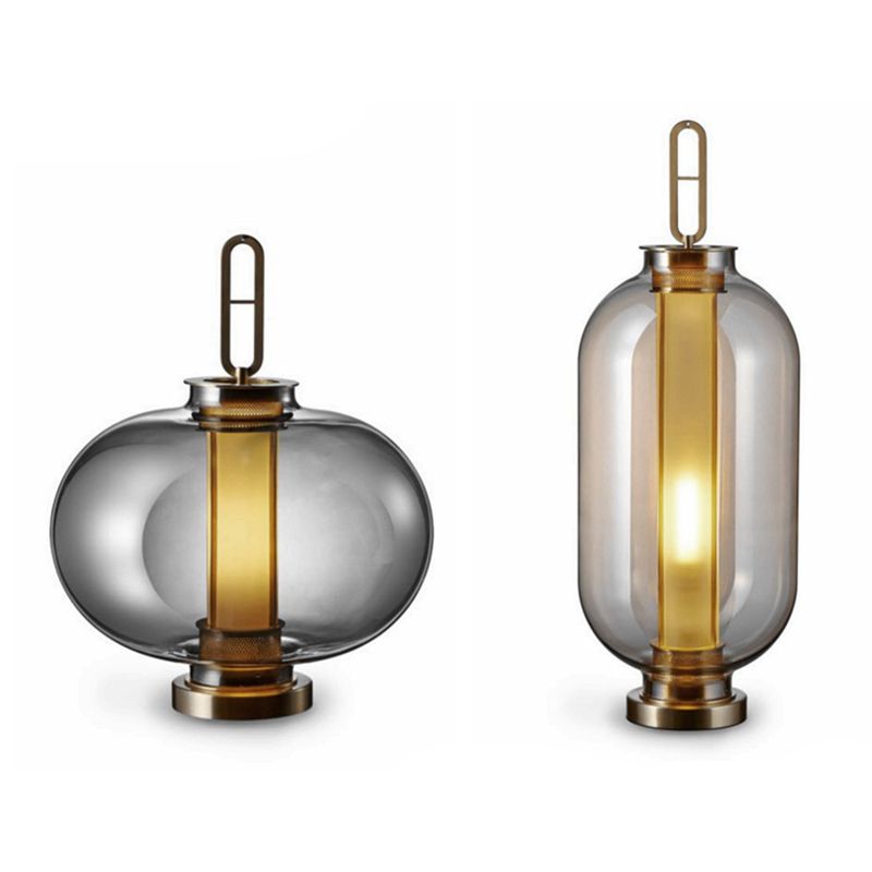 Lantern Table Lighting Contemporary Glass 1-Light Bedside Nightstand Lamp in Gold