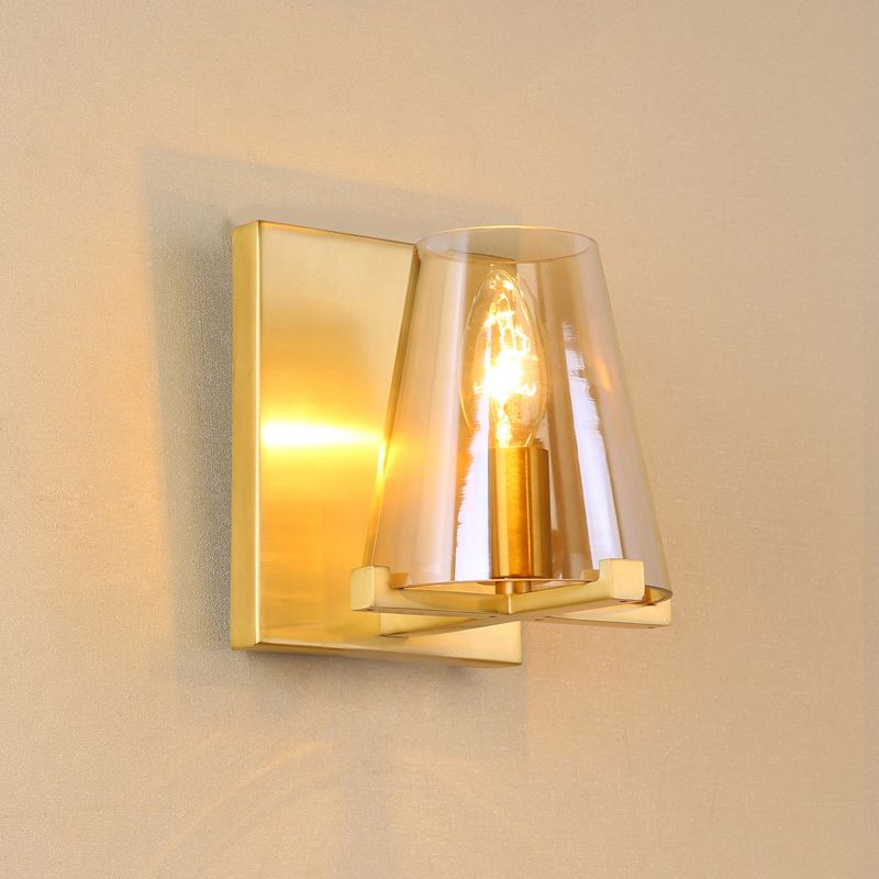 Modern Indoor Wall Sconce Conical Brass Glass Single Light Living Room Wall Mount Lamp