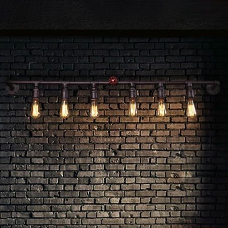 Rust Water Pipe Wall Light Steampunk Iron Restaurant Wall Mounted Lamp with Linear Design