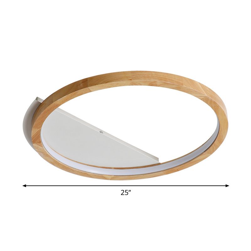 Wood Ring Flush Mount Lighting Contemporary LED Beige Ceiling Light Fixture, 13"/17"/21" Width