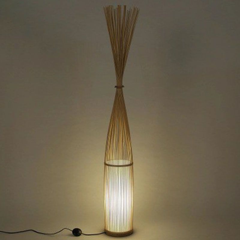 Bamboo Handwoven Floor Lighting Asian Style 1 Bulb Standing Light for Living Room
