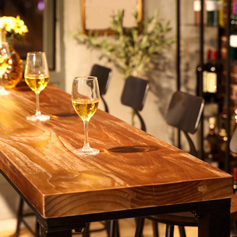 Wood 41.3" H Bar Table Rectangular Metal Base Table for Patio