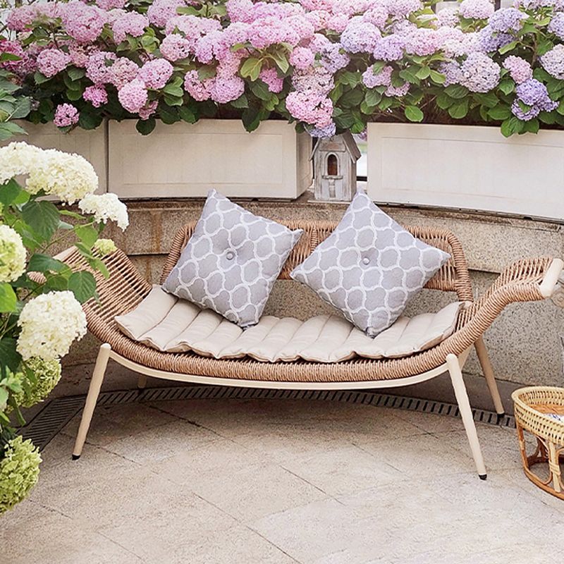 Contemporary Rattan Two Arm Chaise Flared Arms for Bedroom Living Room