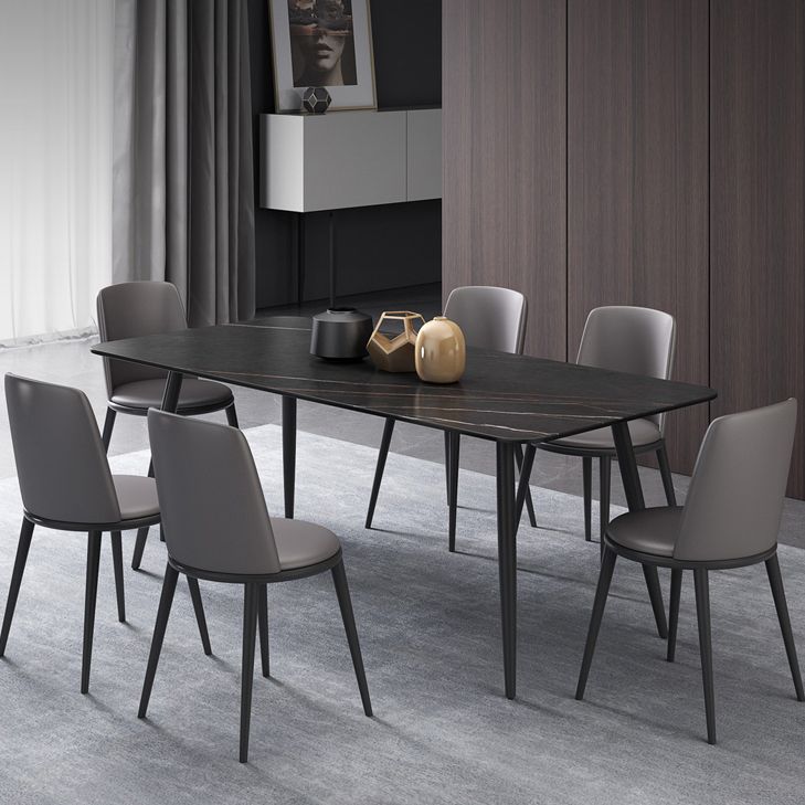 Modern 1/4/6/7 Pieces Black Dining Table Set with Sintered Stone Top Rectangle Dinette Set