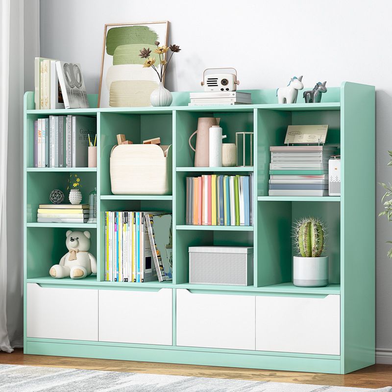 Wooden Bookcase 8" D Closed Back Bookshelf with Doors for Living Room