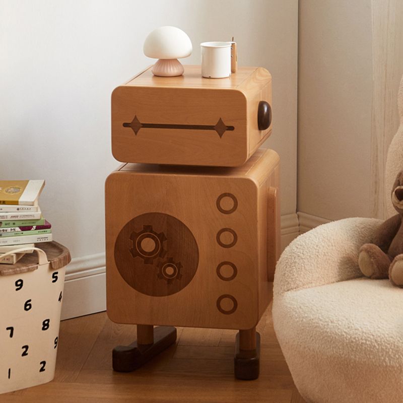 Modern No Theme Solid Wood Kids Bedside Table with Cabinet and Drawer